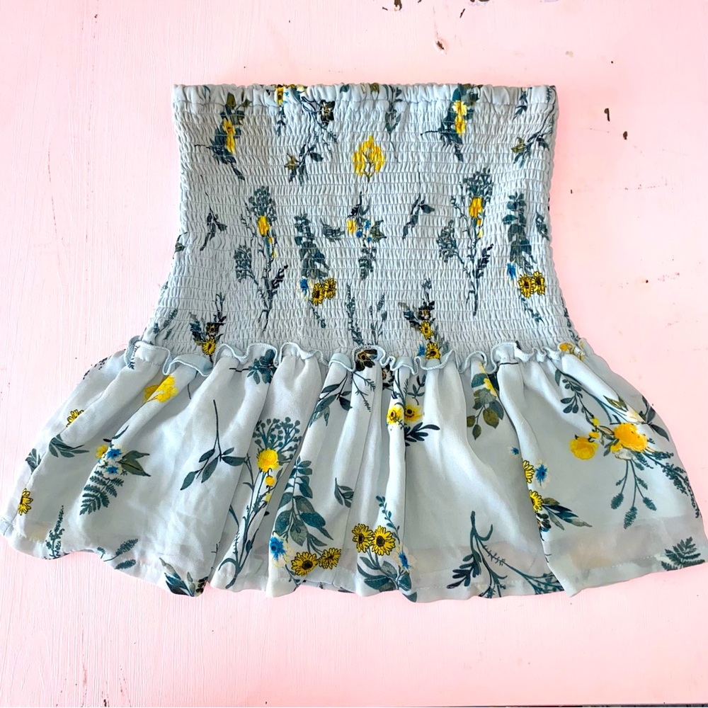 Strapless Floral Peplum Tube Top Ruched Floral Print Shirred Women’s Medium